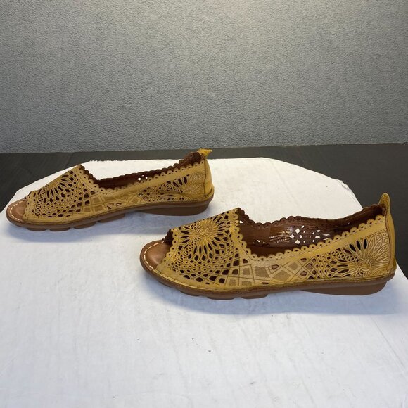 Spring Step Womens Yellow Genuine Leather Peep Toe Flats Size 40,Comfort - Picture 1 of 9